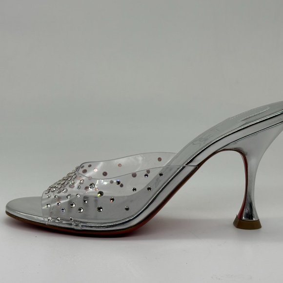 Christian Louboutin DEGRAMULE STRASS 85 Crystal Mules Sandals Heels Shoes - Picture 3 of 15